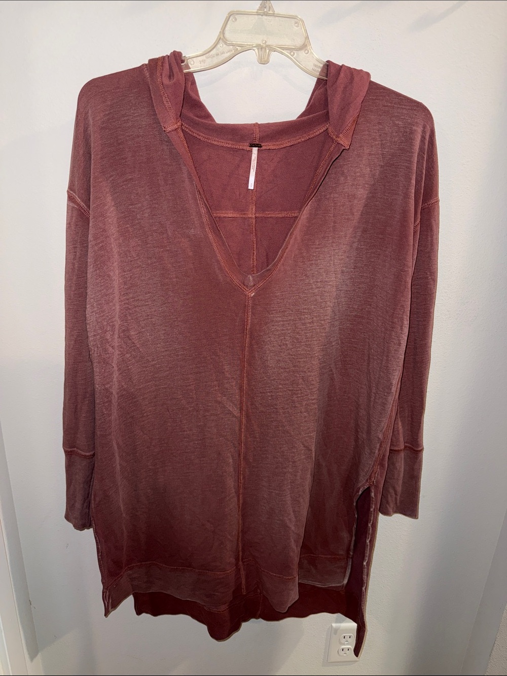 Free People Hooded V-Neck Pullover - Rosewood